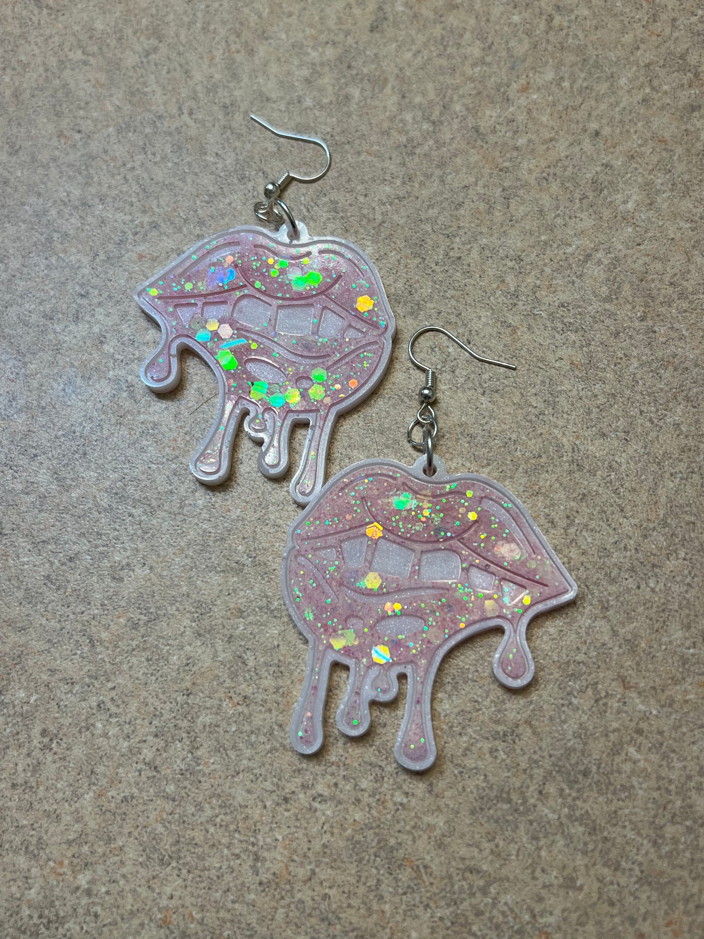 Dripping Pink Sparkle Lip Earrings