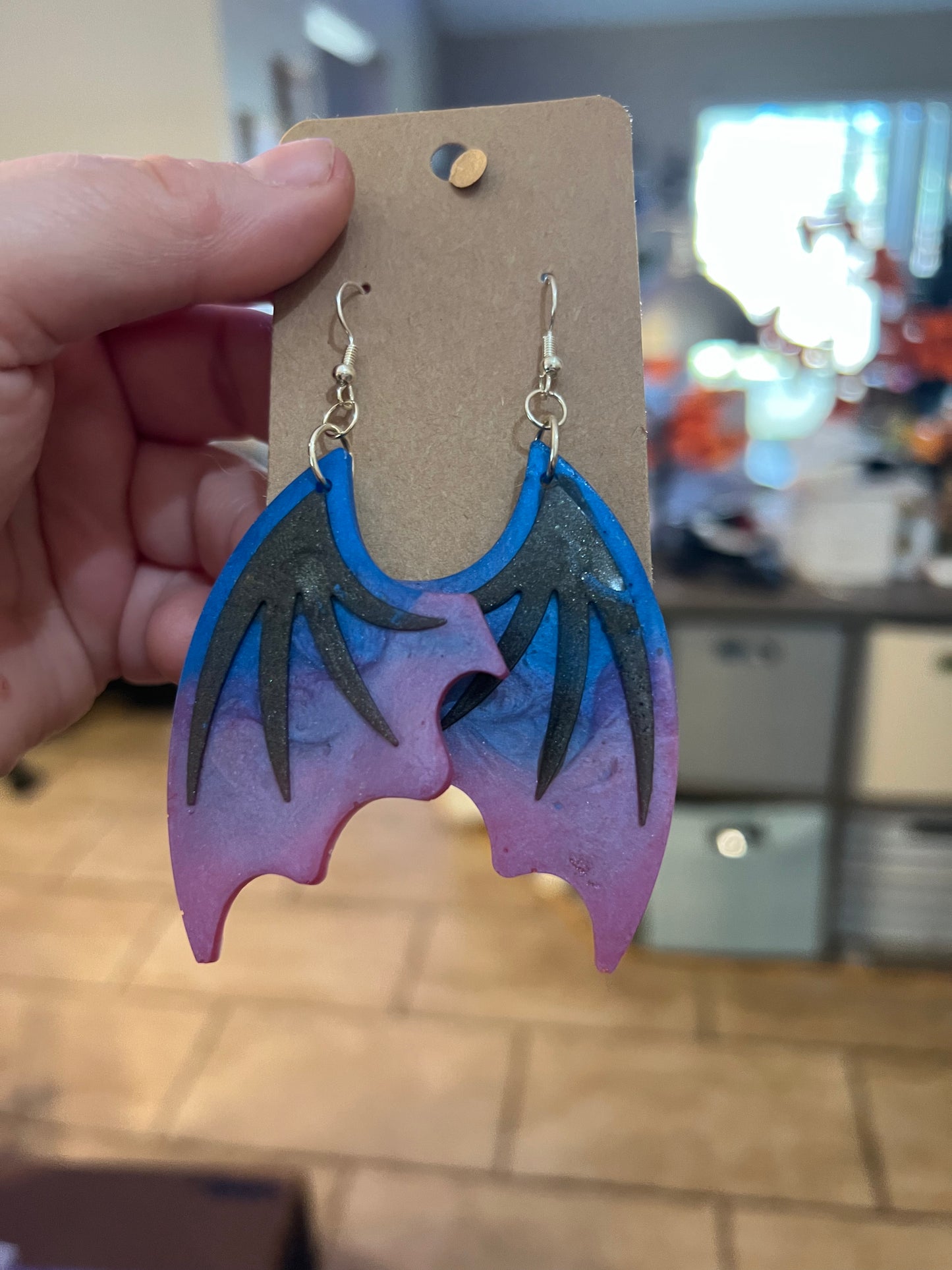Pink and Blue Ombre Dragon Wing Earrings