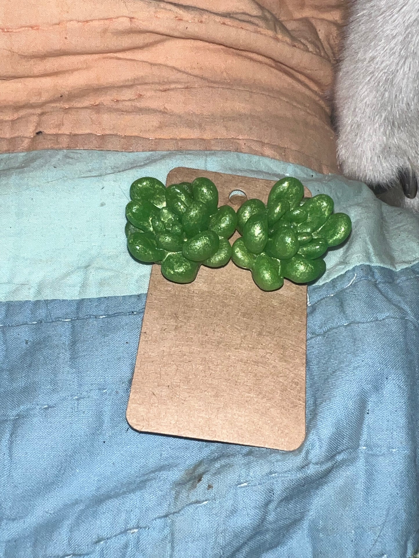 Green Succulent Stud Earrings