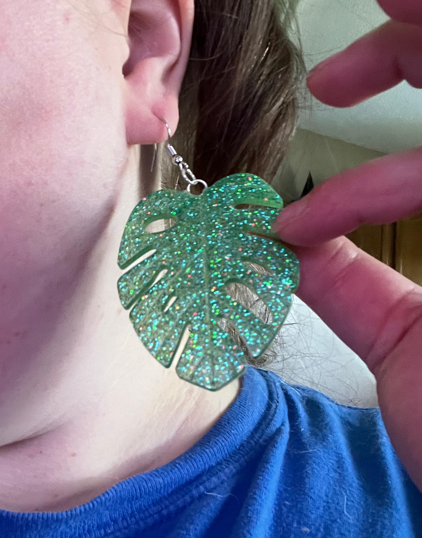 Large Sparkle Monstera Earrings