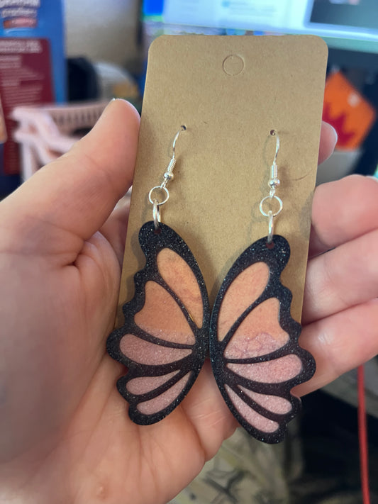 Pink and Orange Ombre Butterfly Earrings