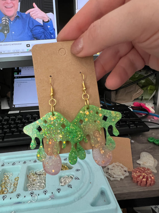 Green Mushroom Moondrop Earrings