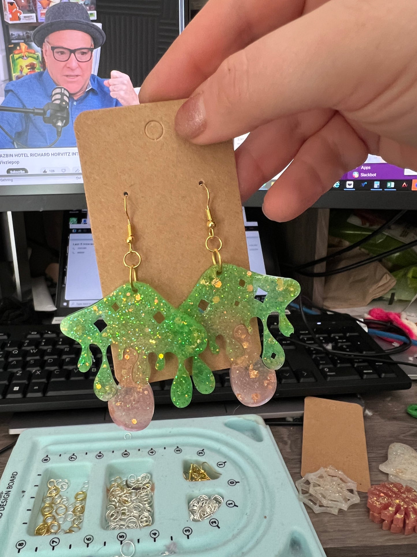 Green Mushroom Moondrop Earrings