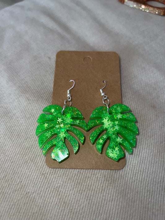 Glow in the Dark Monstera Earrings