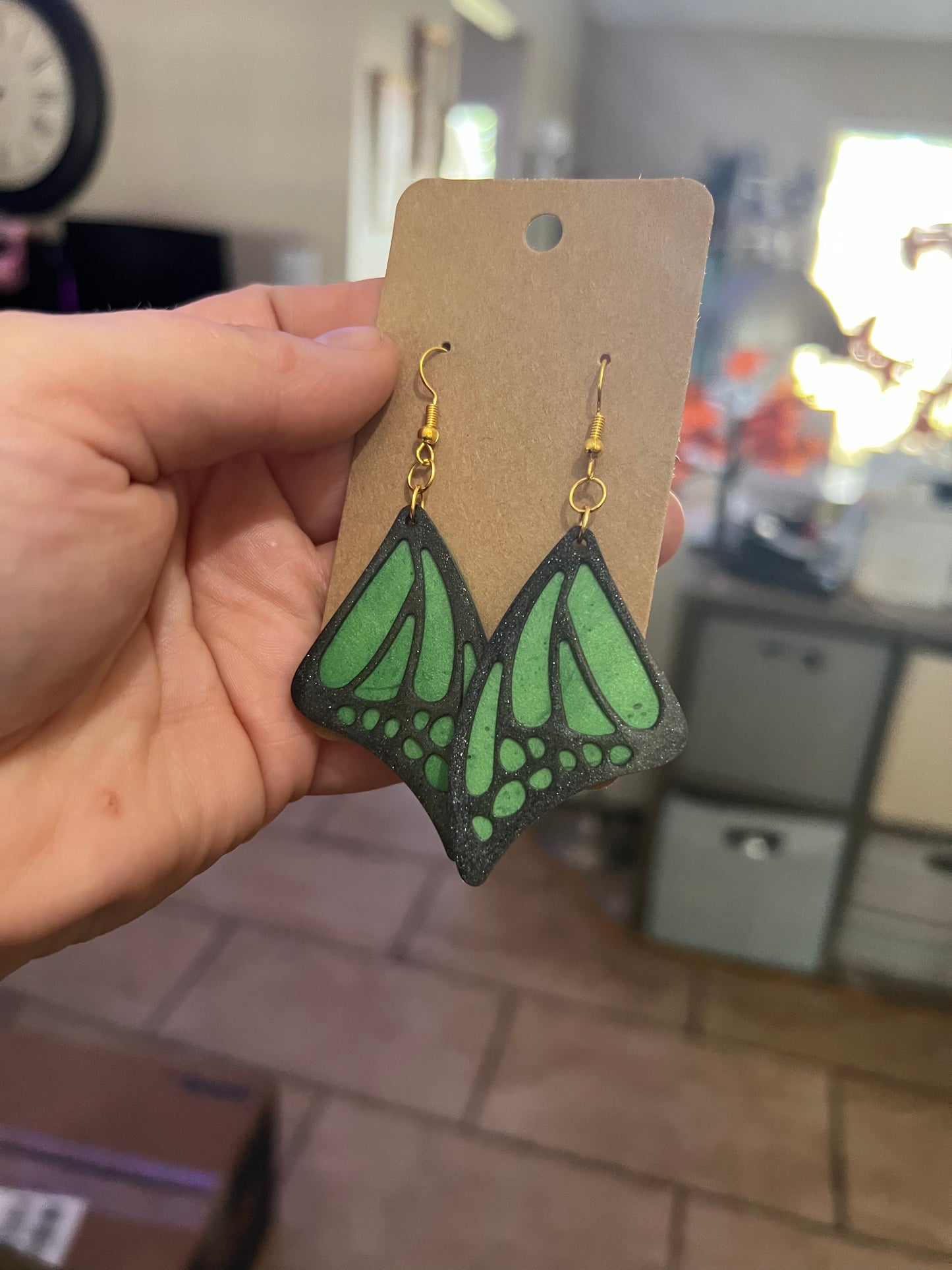 Green Butterfly Wing Earrings