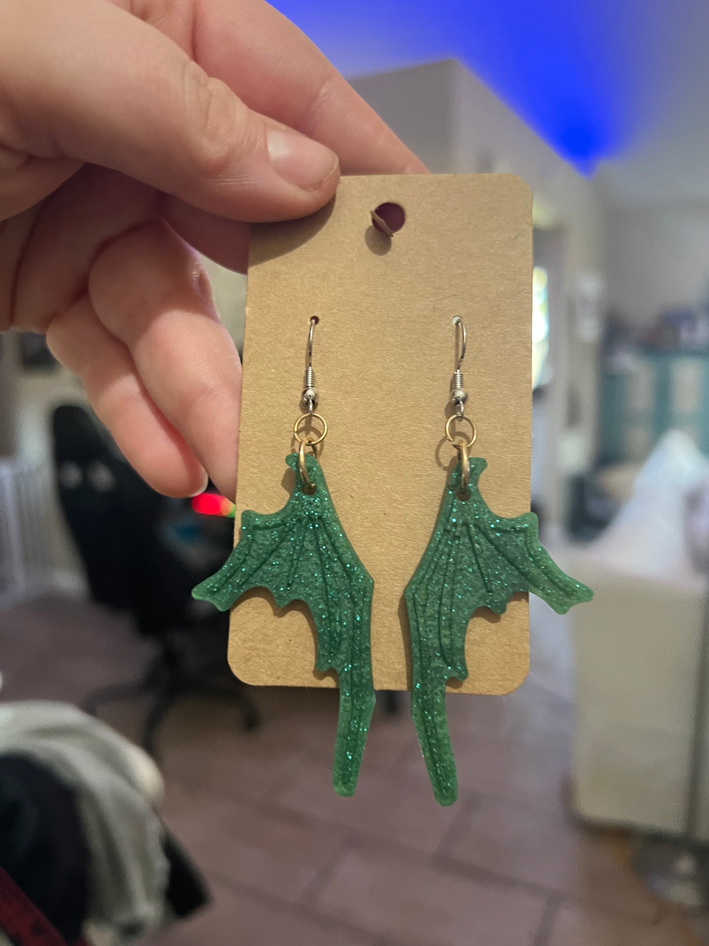 Green Bat Wing Earrings