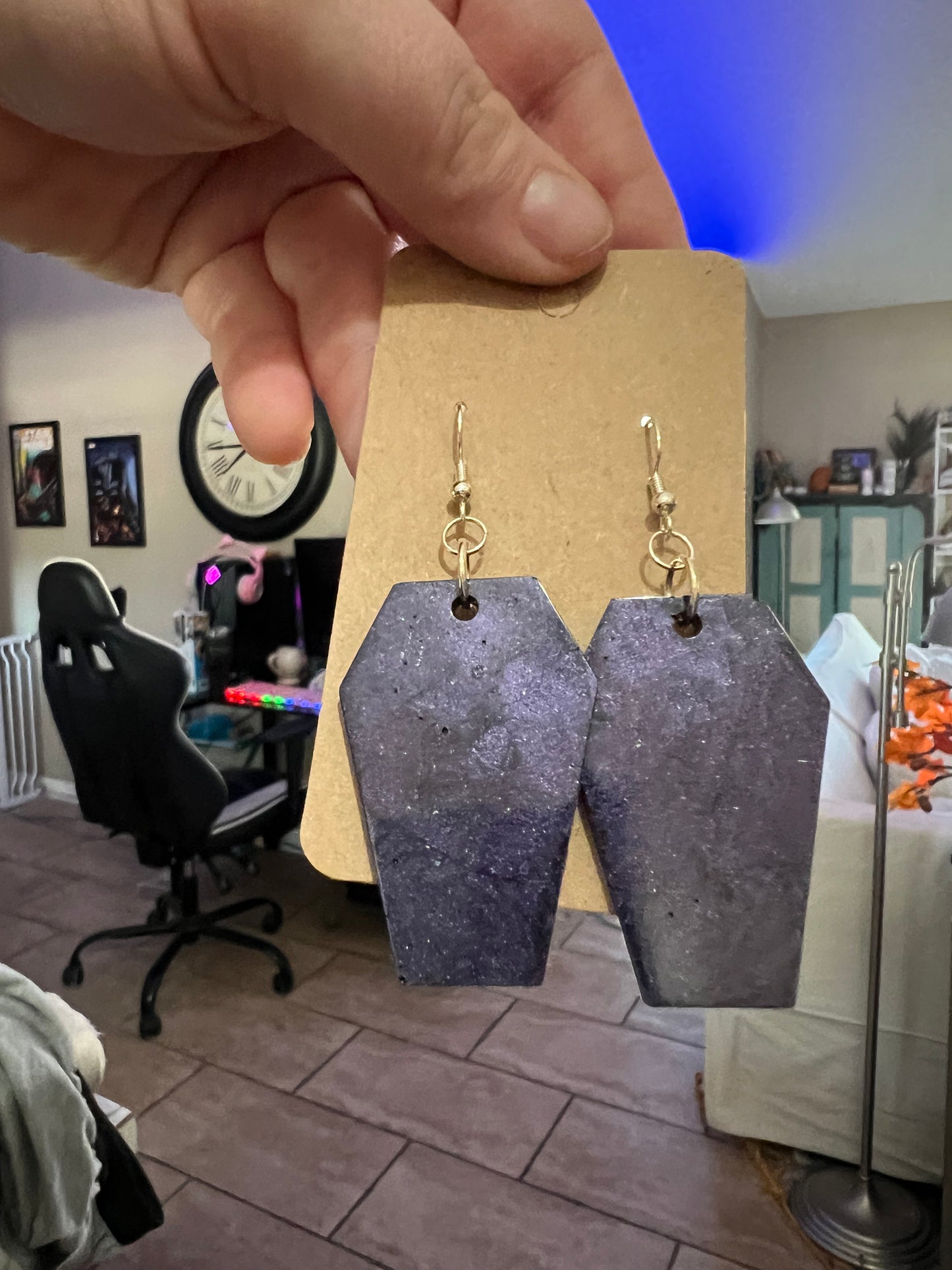 Smoky Purple Coffin Earrings