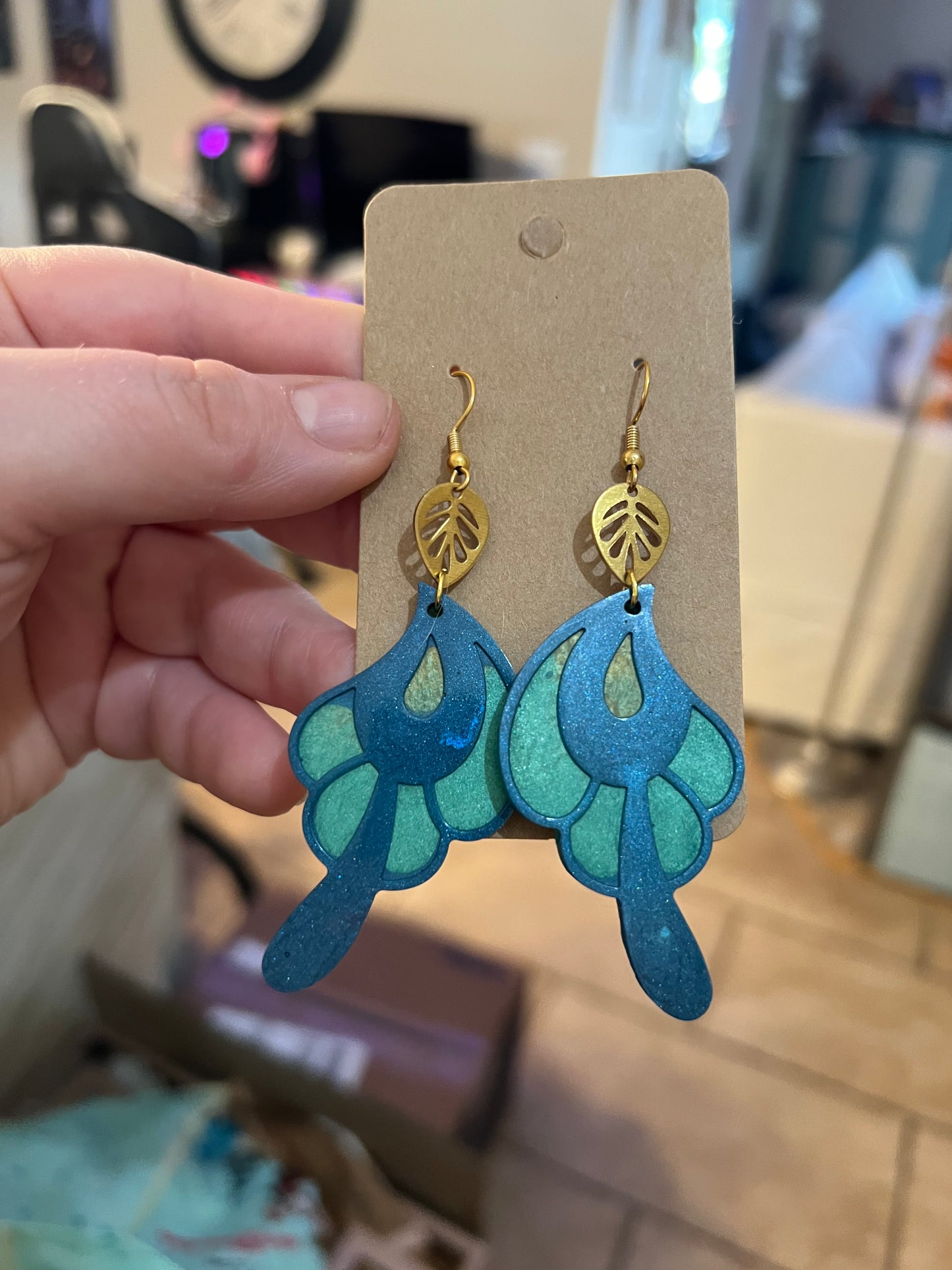 Teal Blue Butterfly Wing Earrings