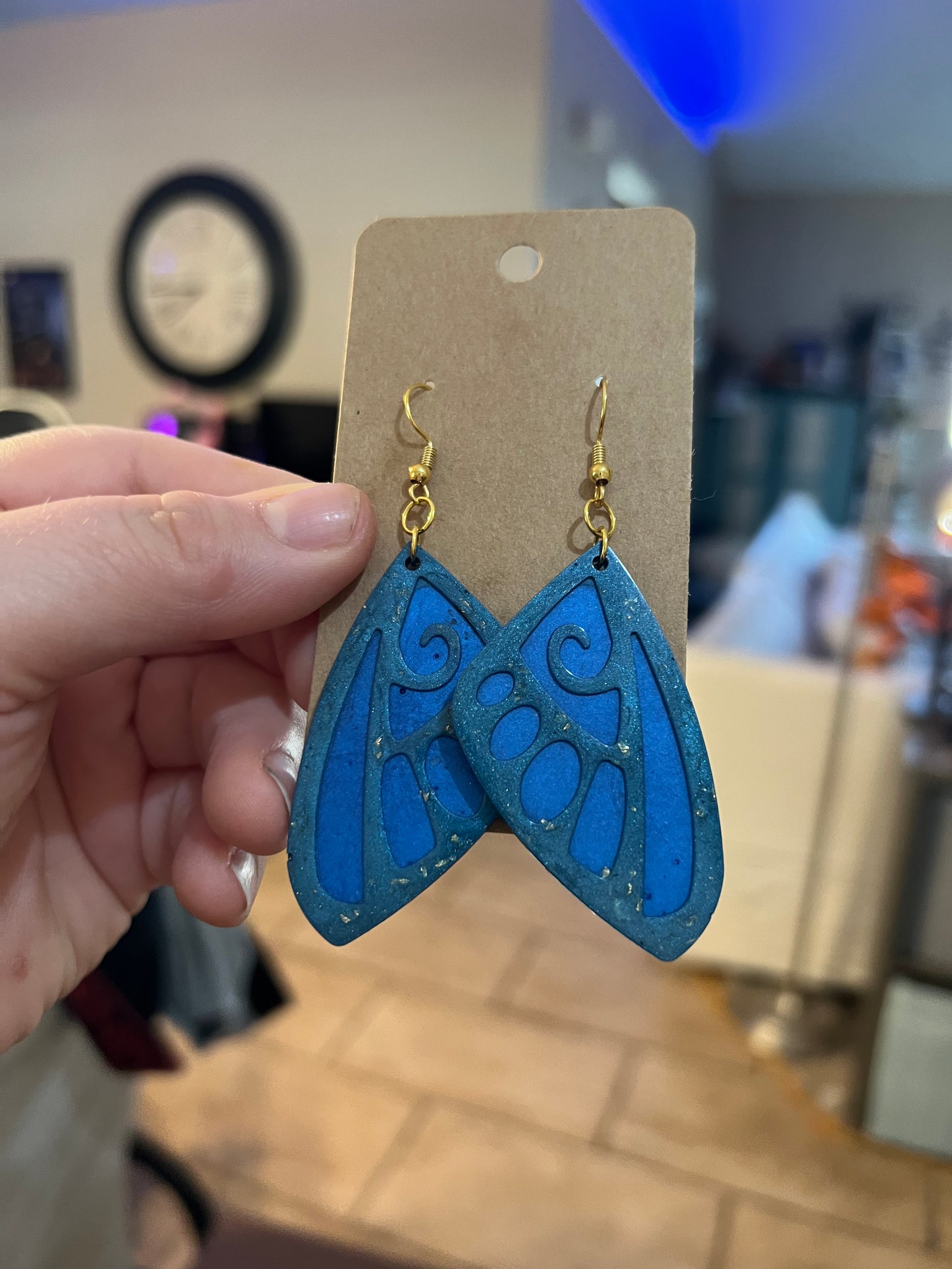 Teal Blue Butterfly Wing Earrings