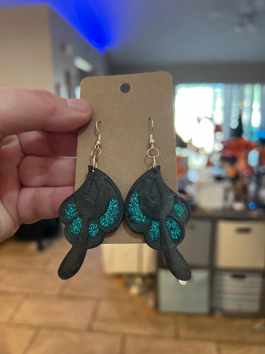 Teal Glitter Butterfly Wing Earrings