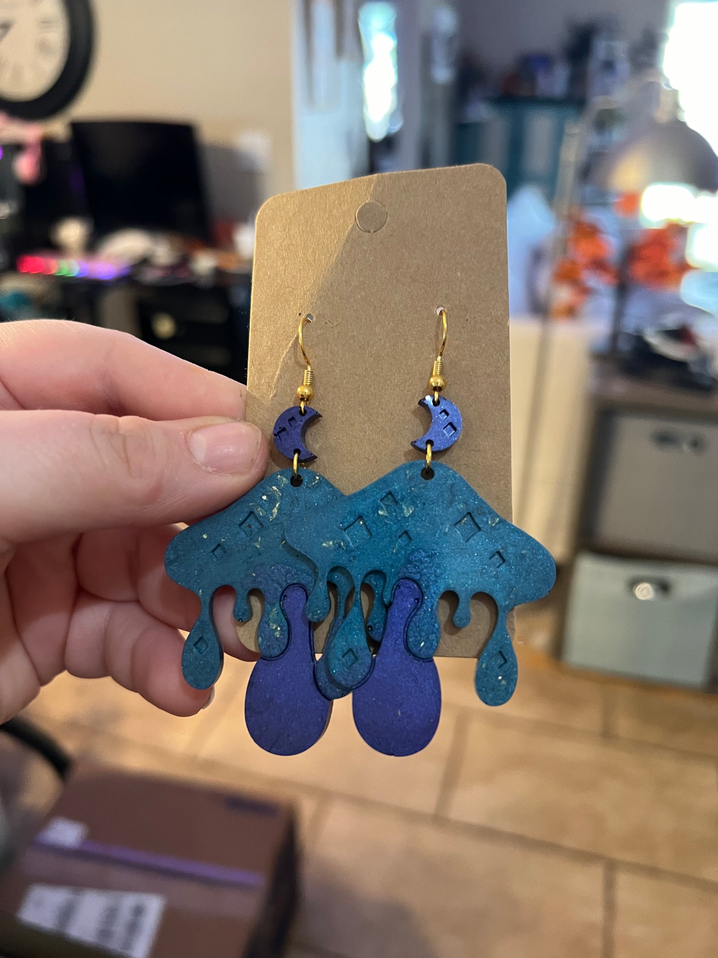 Blue Mushroom Moondrop Earrings