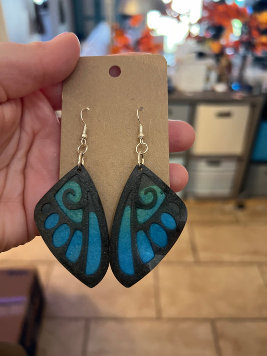 Teal Blue Ombre Butterfly Wing Earrings