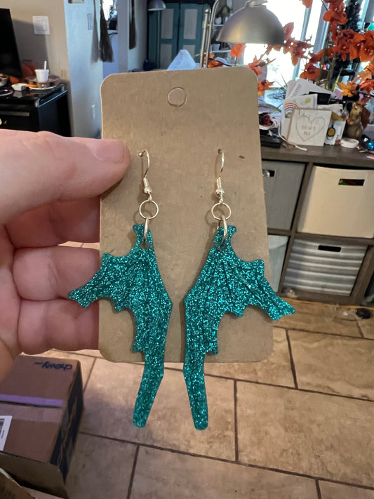 Teal Sparkle Bat Wing Earrings