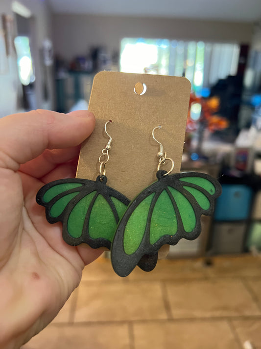 Green Ombre Butterfly Wing Earrings