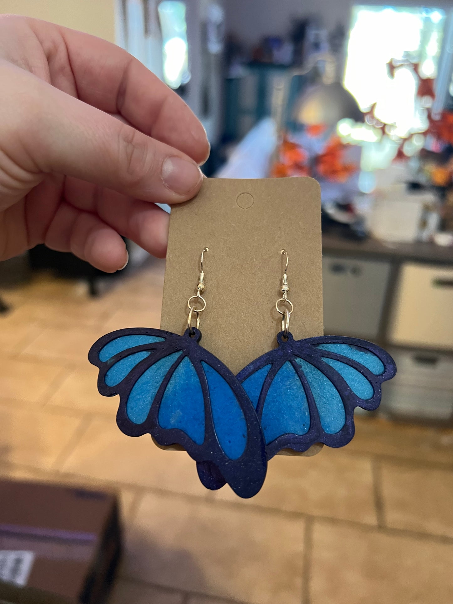 Blue Ombre Butterfly Wing Earrings