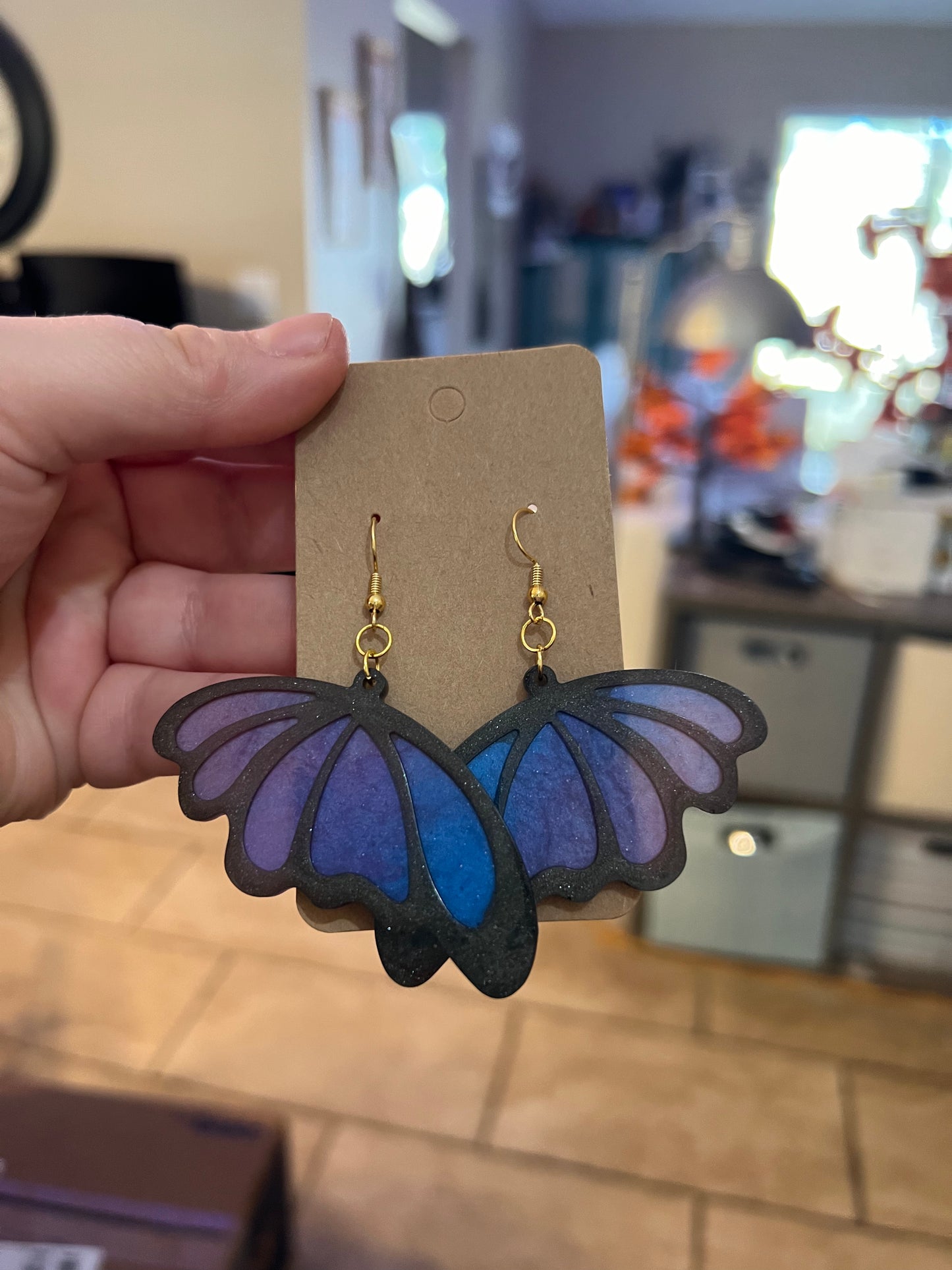 Pink Blue Ombre Butterfly Wing Earrings