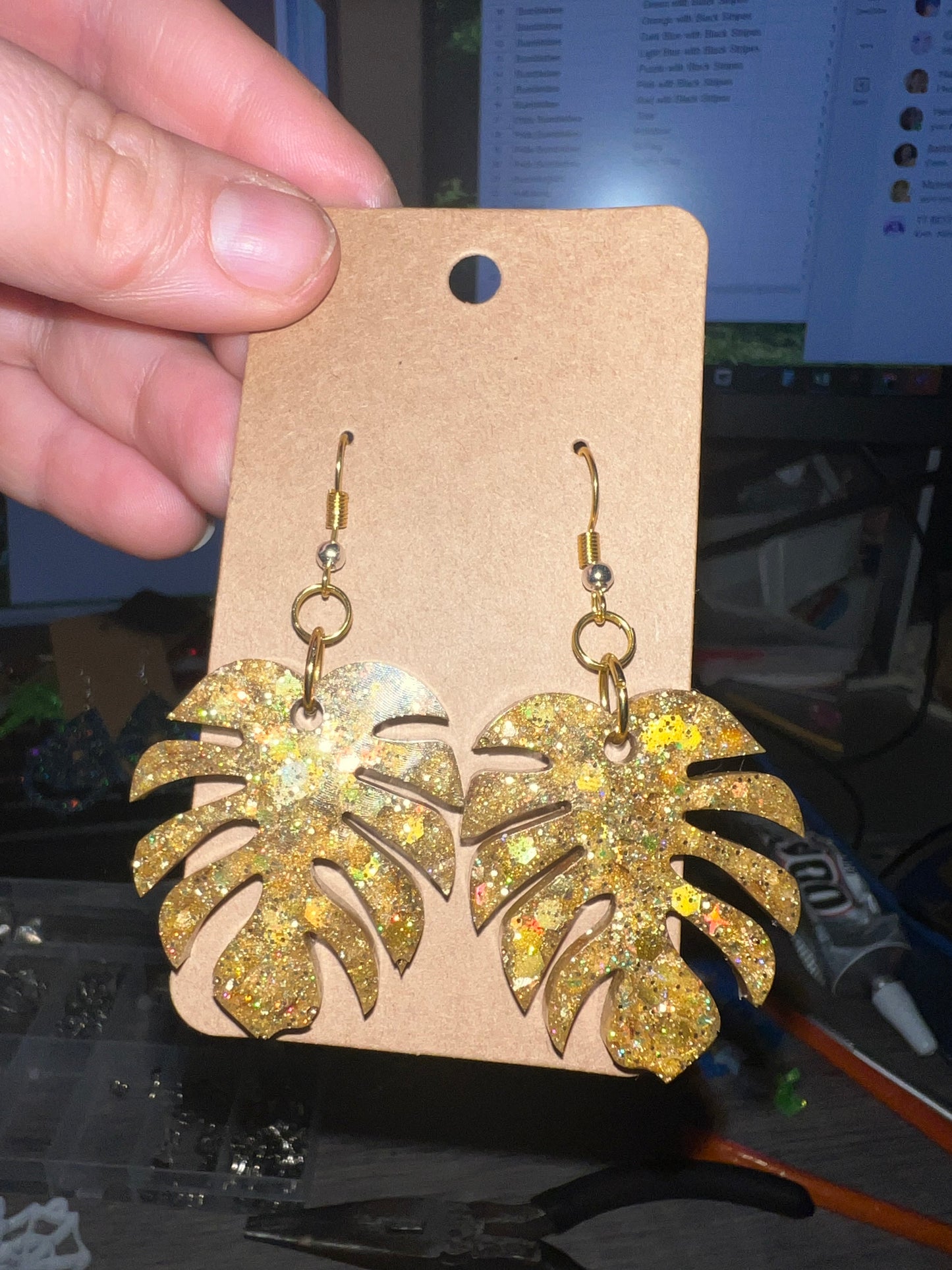 Fearless Gold Sparkle Monstera Earrings