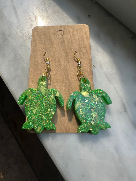 Gold Sparkle Turtle Earrings