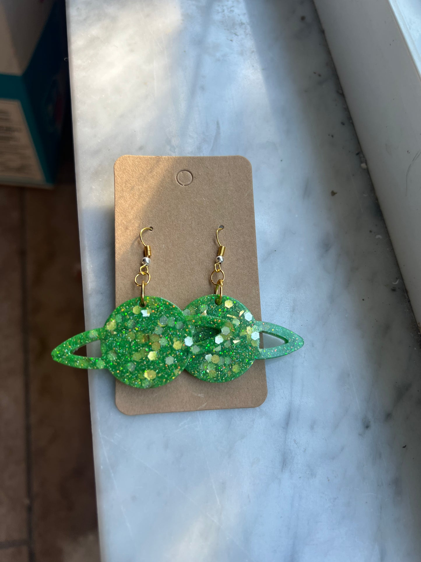 Green Planetary Earrings