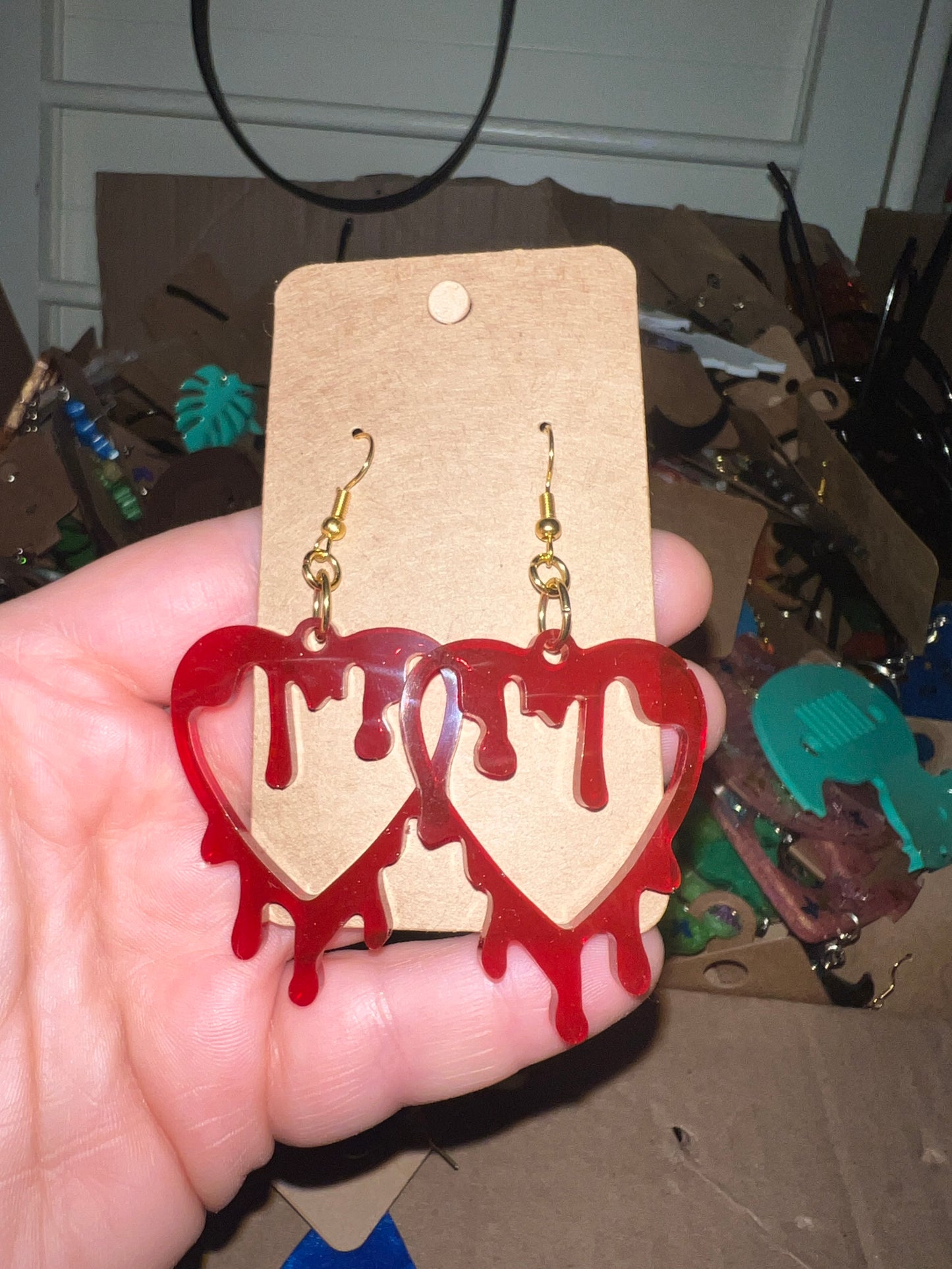 Dripping Bloody Pentagram Dangle Earrings