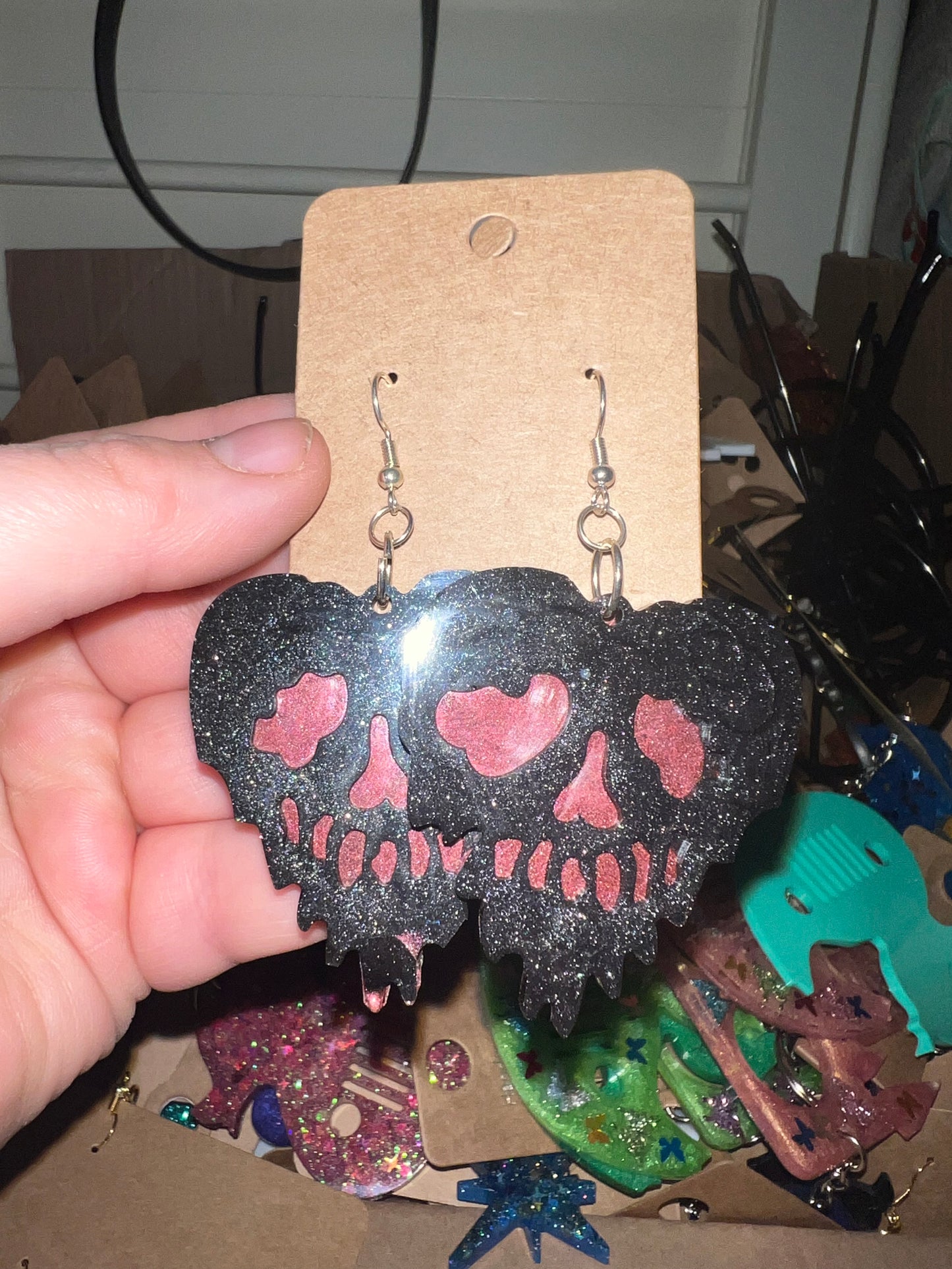 Dripping Heart Skull Dangling Earrings