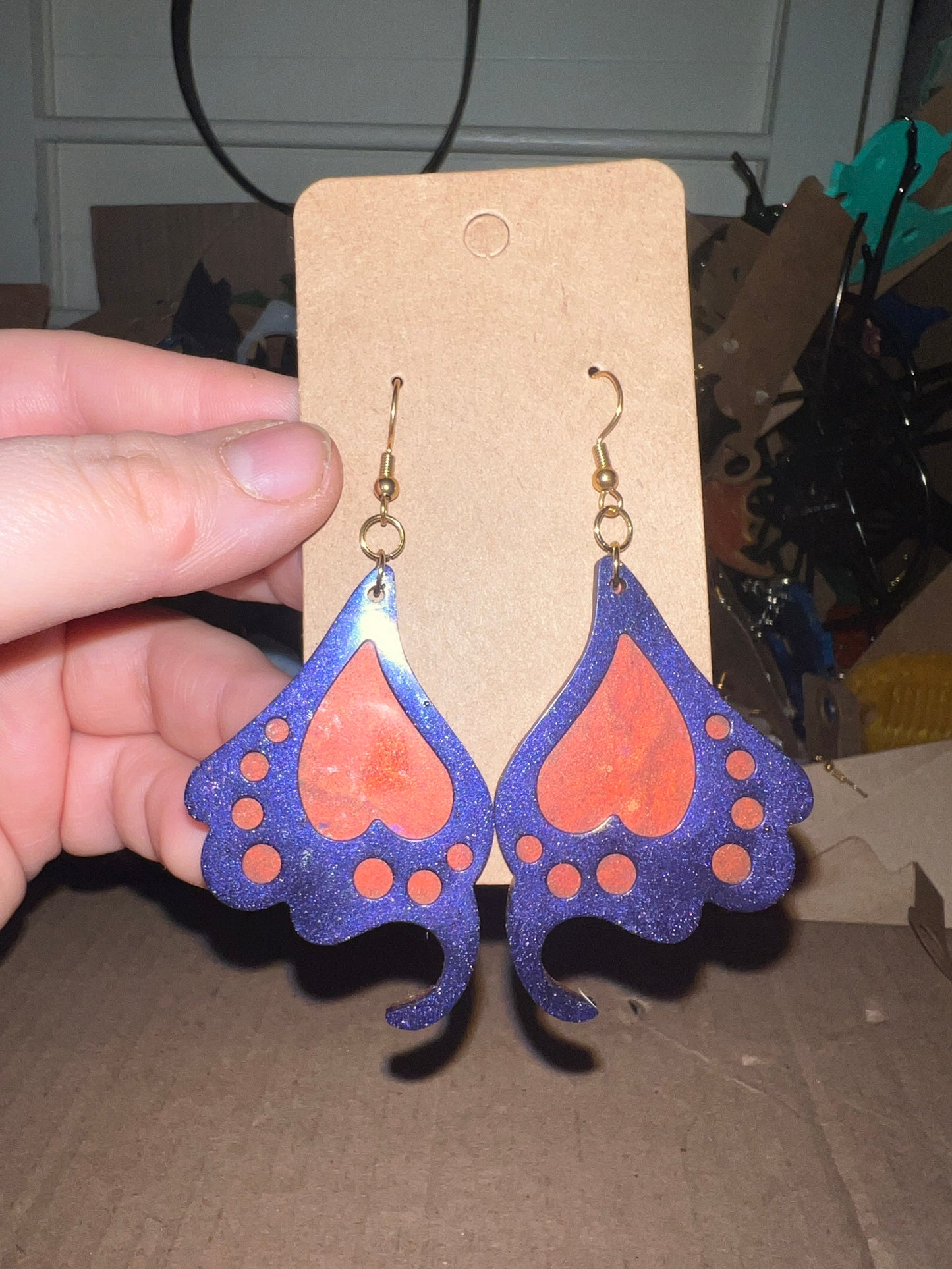 Purple and Red Butterfly Wing Dangle Earrings