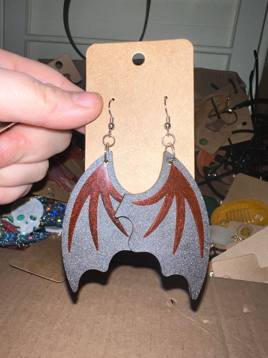 Black and Red Dragon Wing Earrings