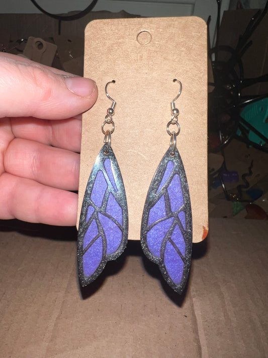 Black and Purple Sparkle Butterfly Wing Dangle Earrings