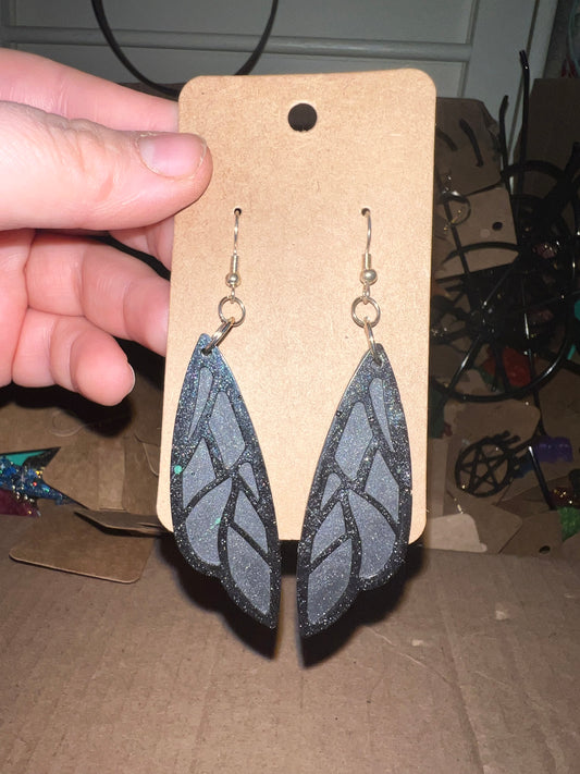 Black Sparkle Butterfly Wing Dangle Earrings