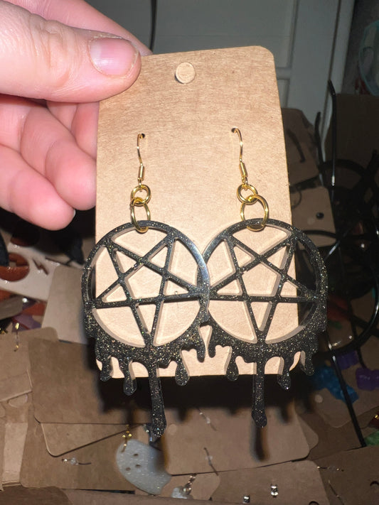 Dripping Pentagram Dangle Earrings