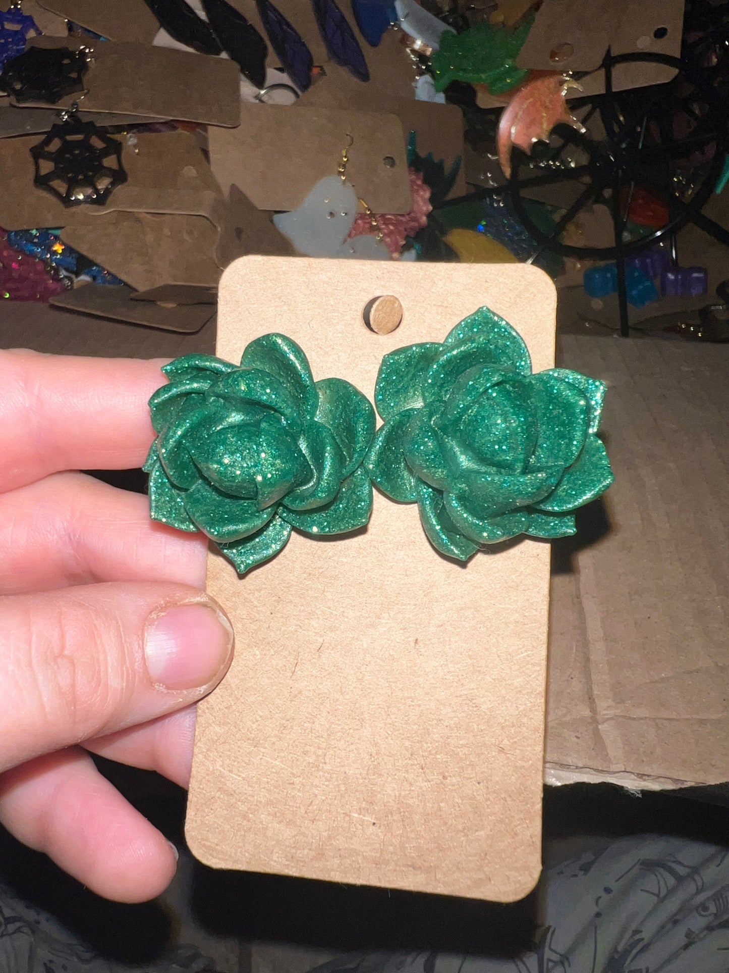 Forest Green Succulent Stud Earrings