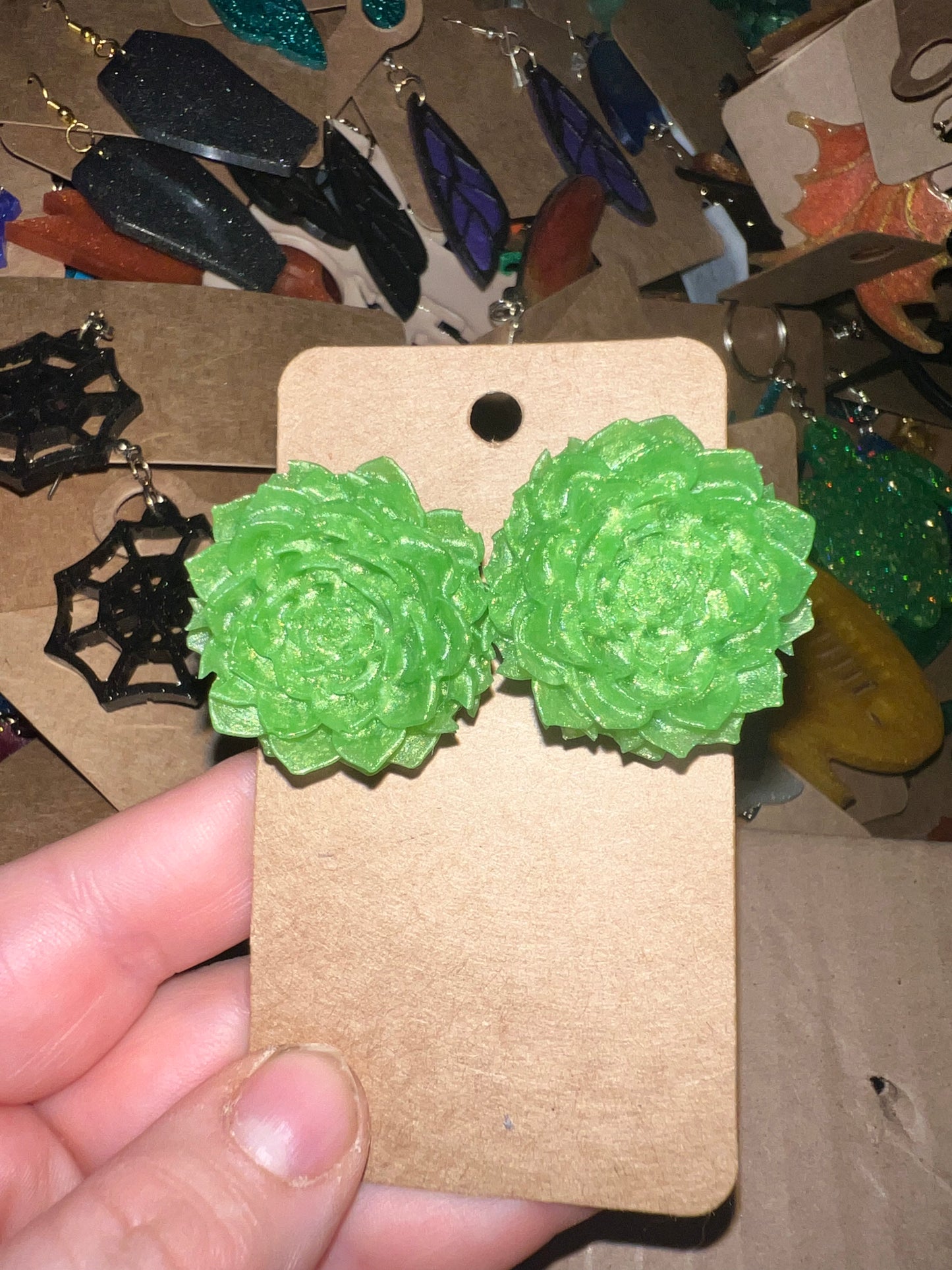 Green Succulent Stud Earrings