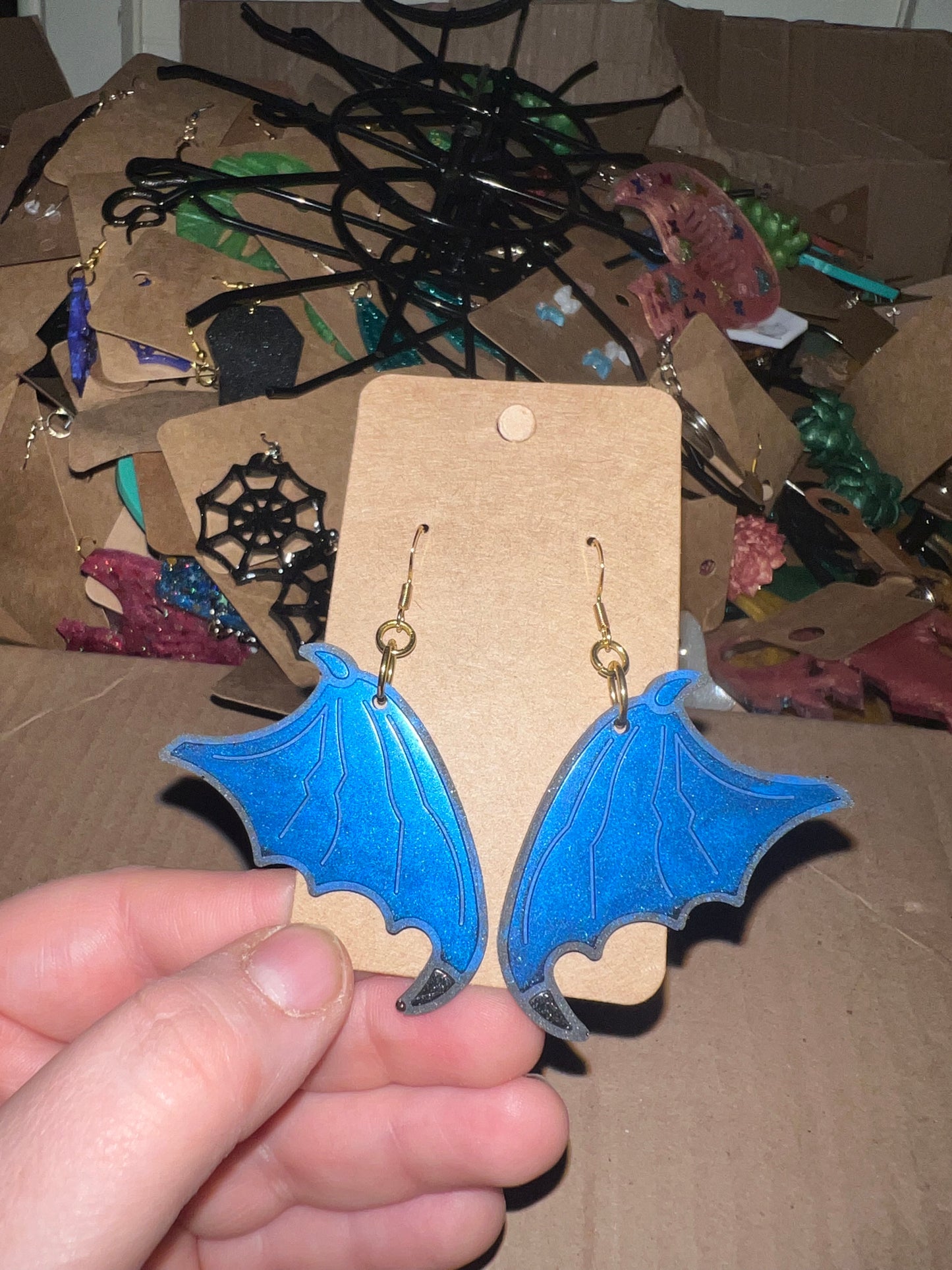 Blue and Black Dragon Wing Earrings