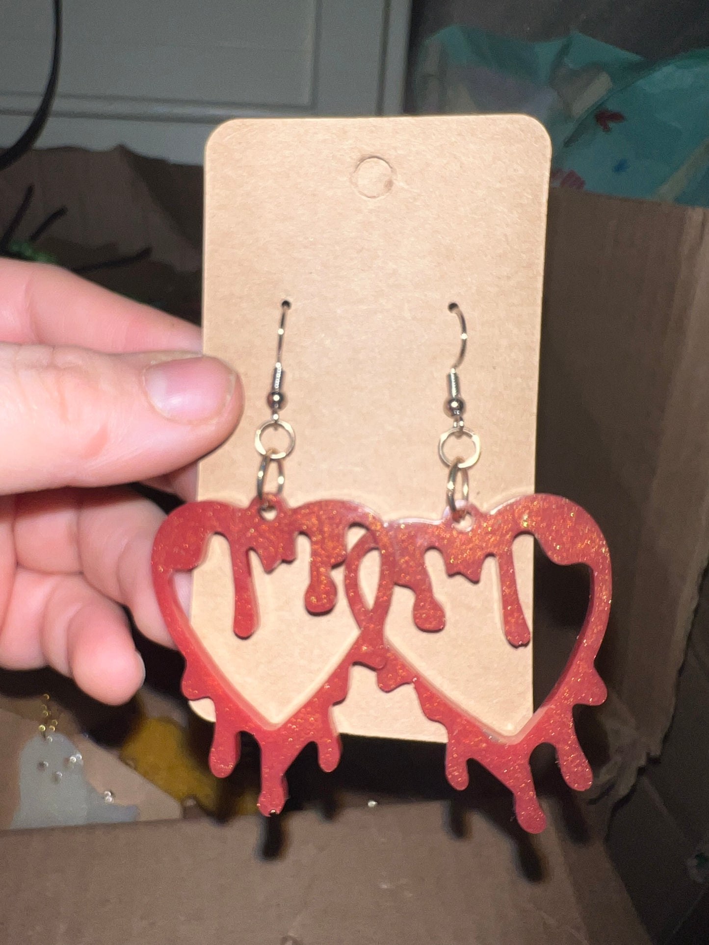 Dripping Sparkly Heart Dangle Earrings