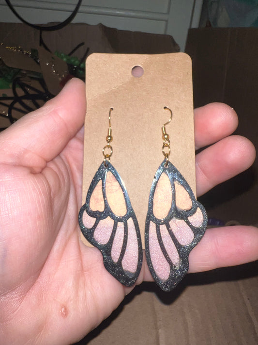 Orange and Pink Ombre Butterfly Wing Dangle Earrings