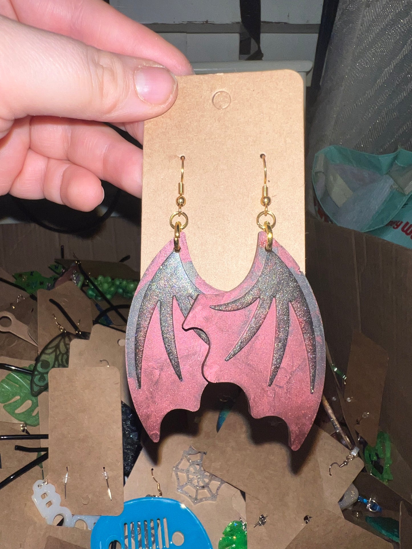 Red and Black Dragon Wing Earrings