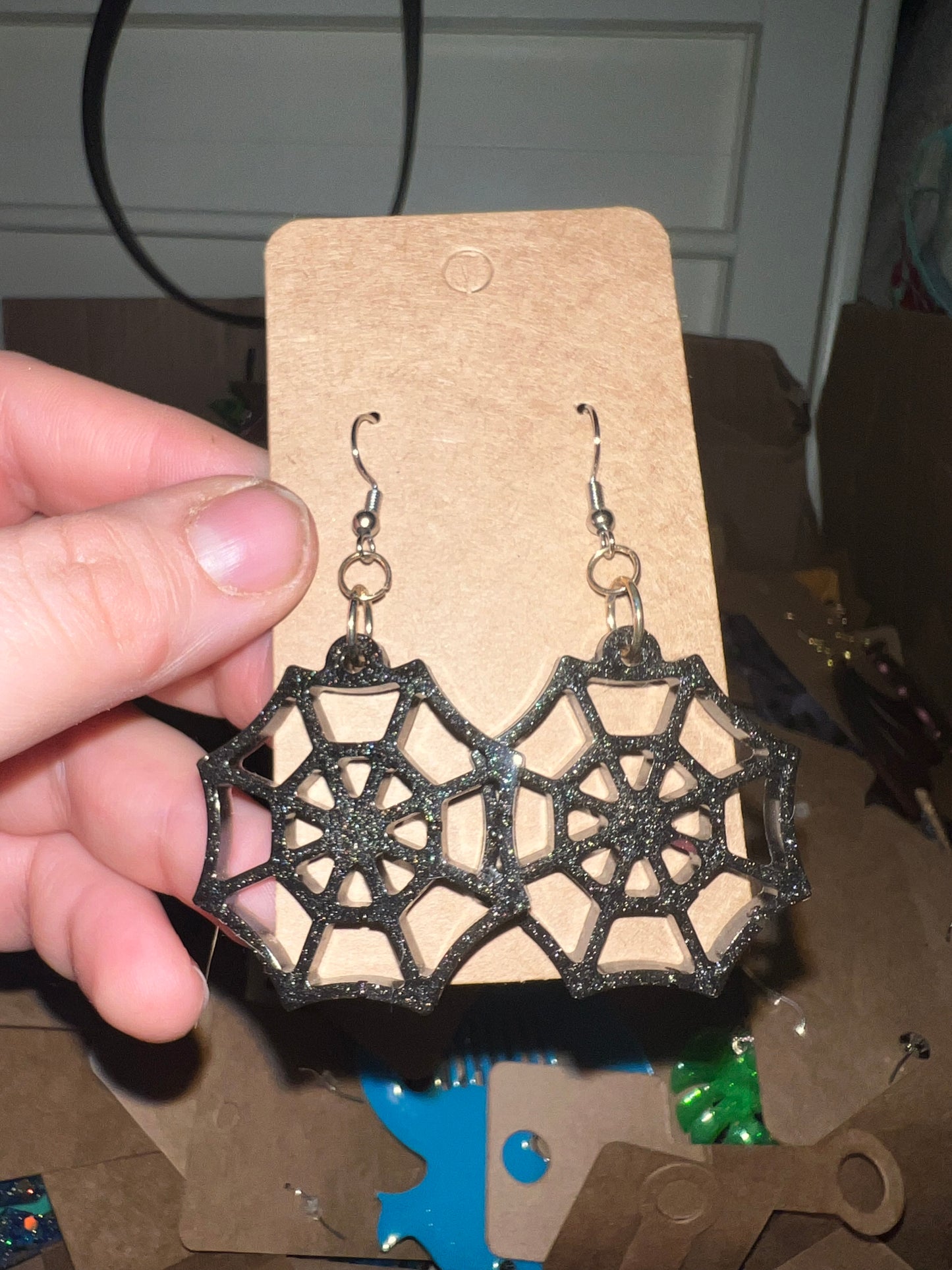 Black Spider Web Earrings