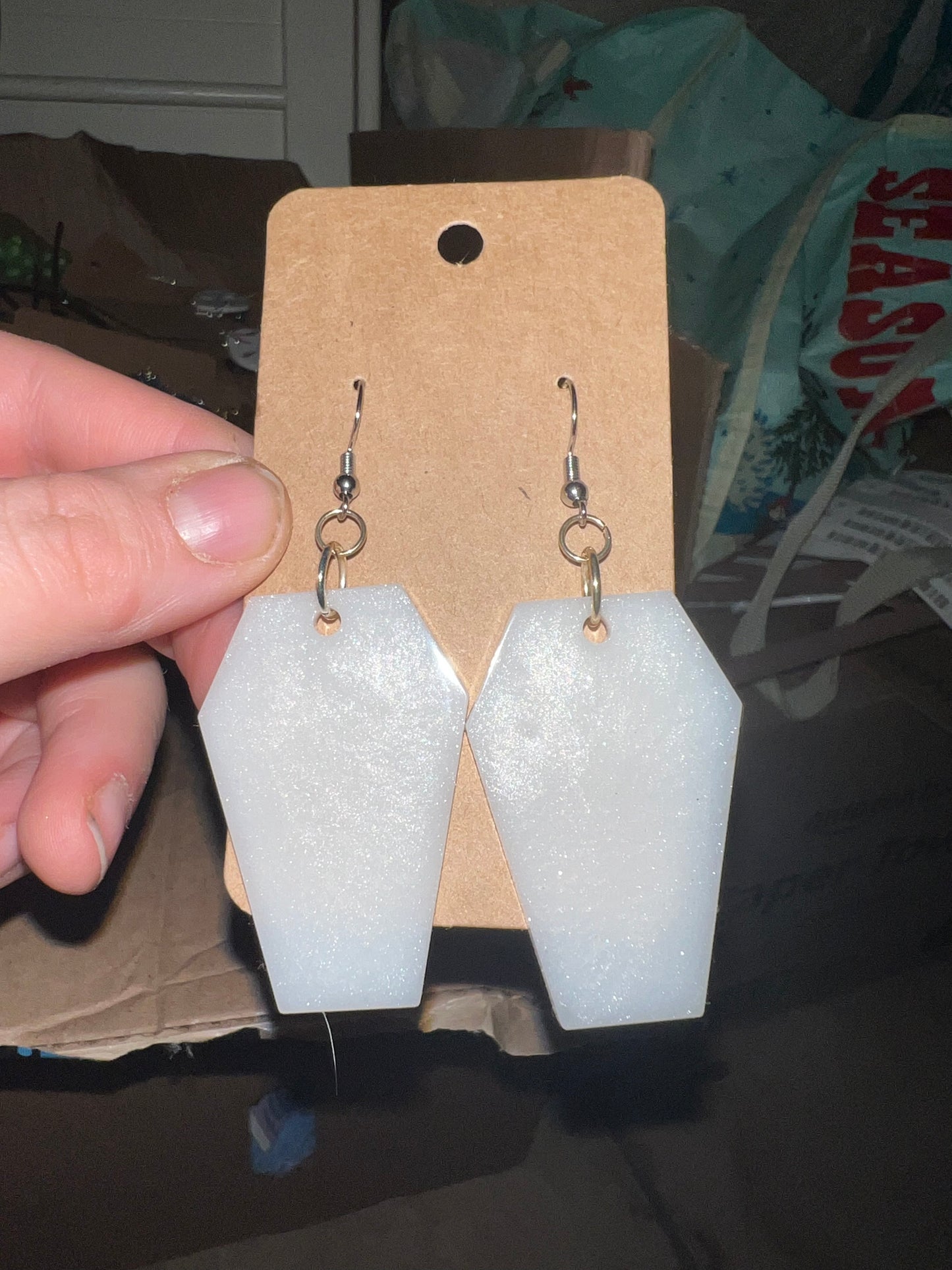 White Coffin Earrings