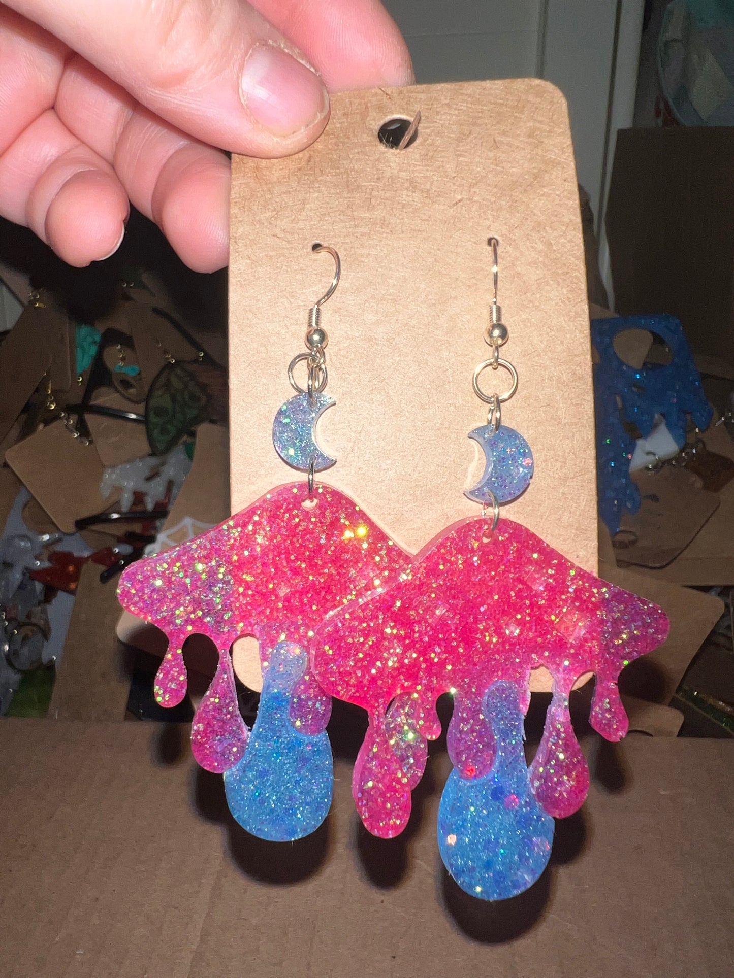 Cotton Candy Mushroom Moondrop Earrings