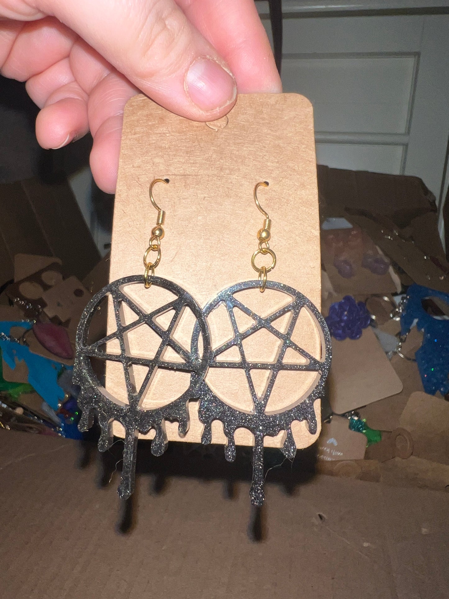 Dripping Pentagram Dangle Earrings