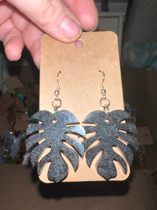 Black Monstera Dangle Earrings