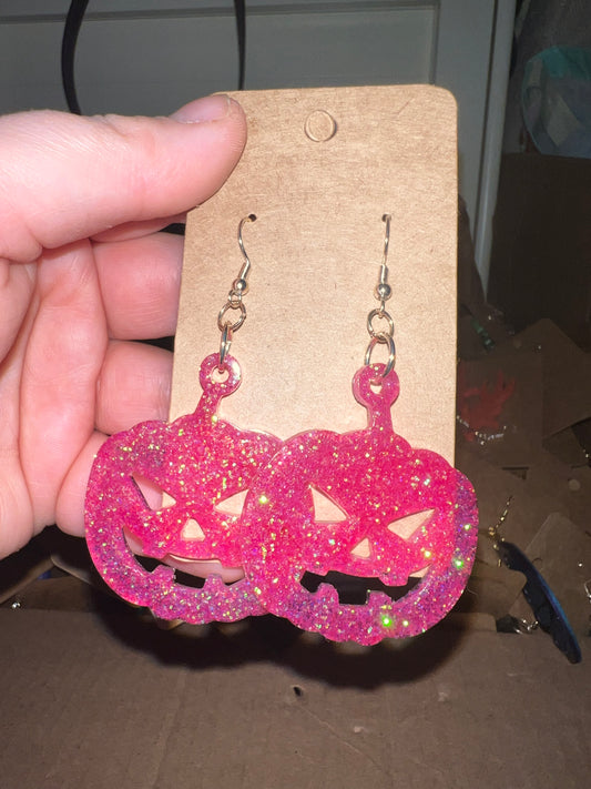 Pink Sparkle Pumpkin Earrings