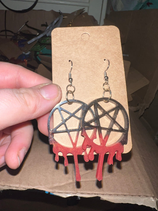 Dripping Bloody Pentagram Dangle Earrings