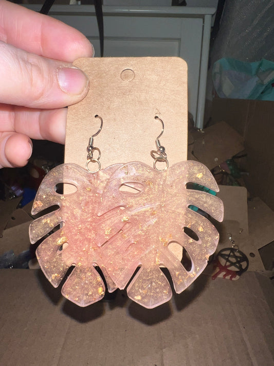 Large Rose Gold Lover Monstera Earrings