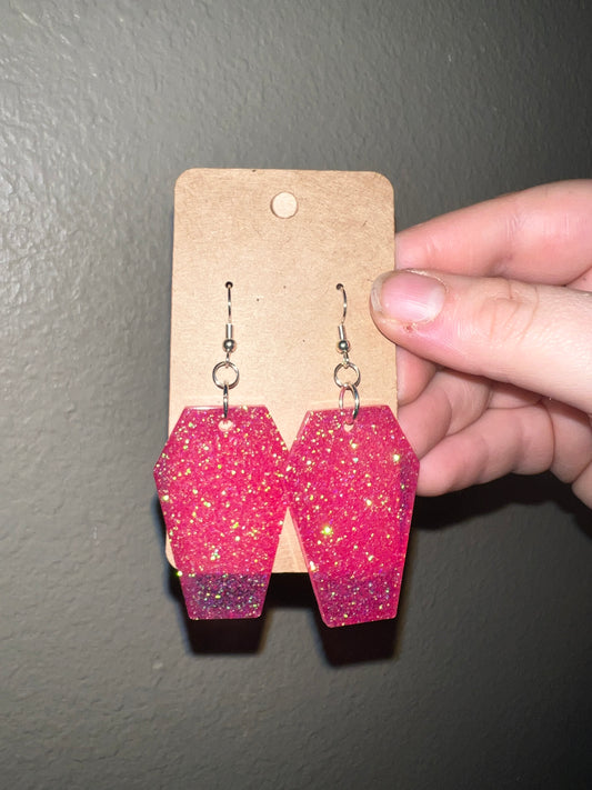 Pink Sparkle Coffin Earrings