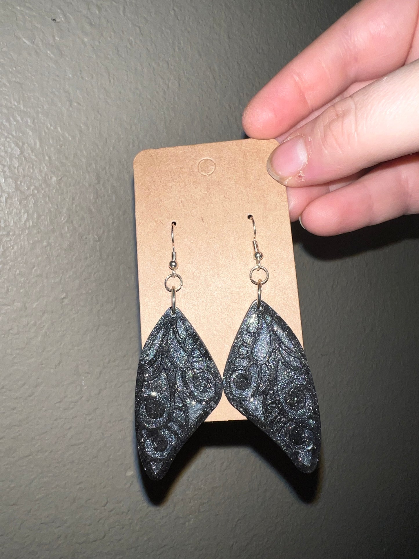 Black and Green Dragon Wing Earrings