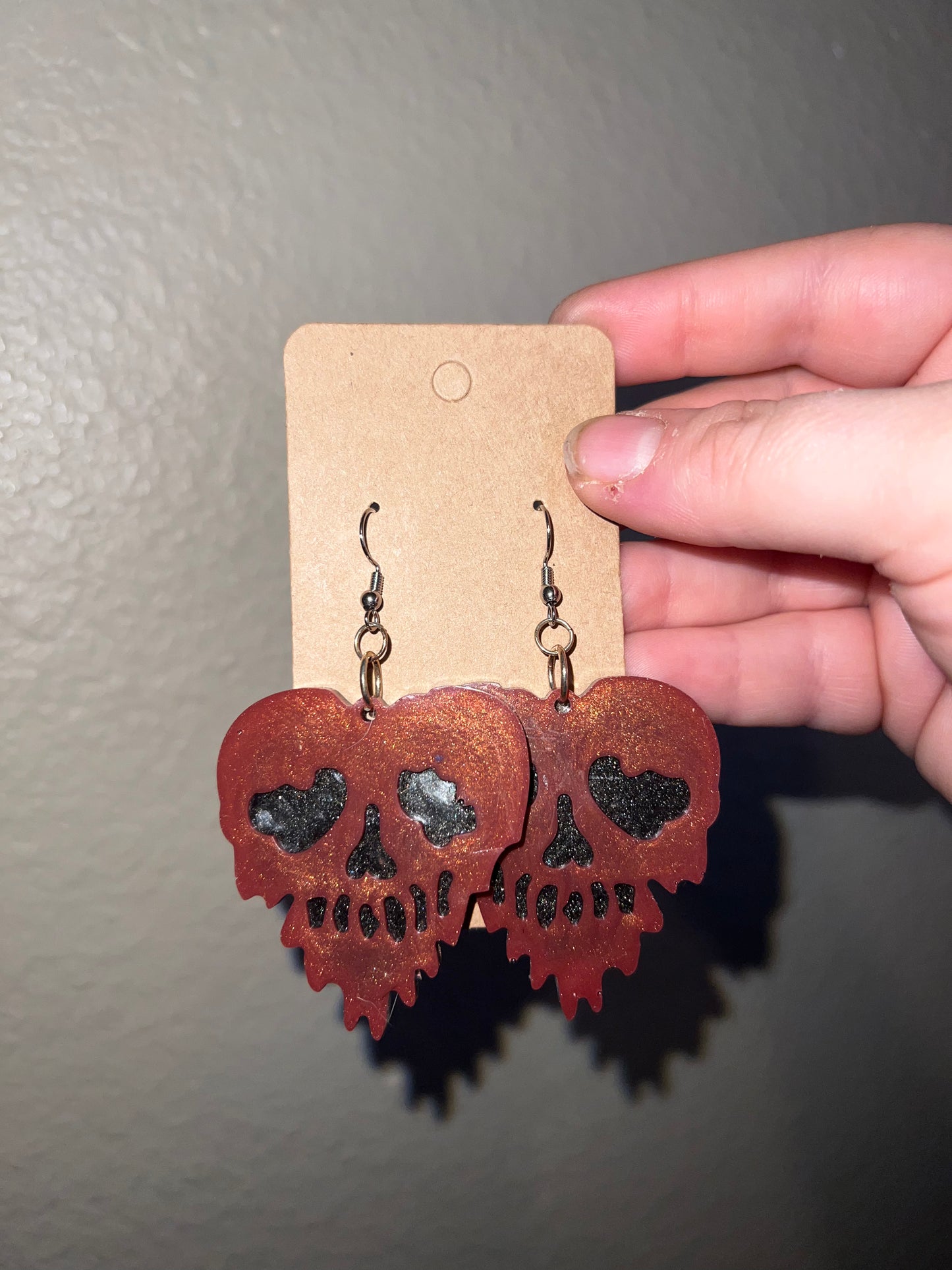 Dripping Heart Skull Dangling Earrings