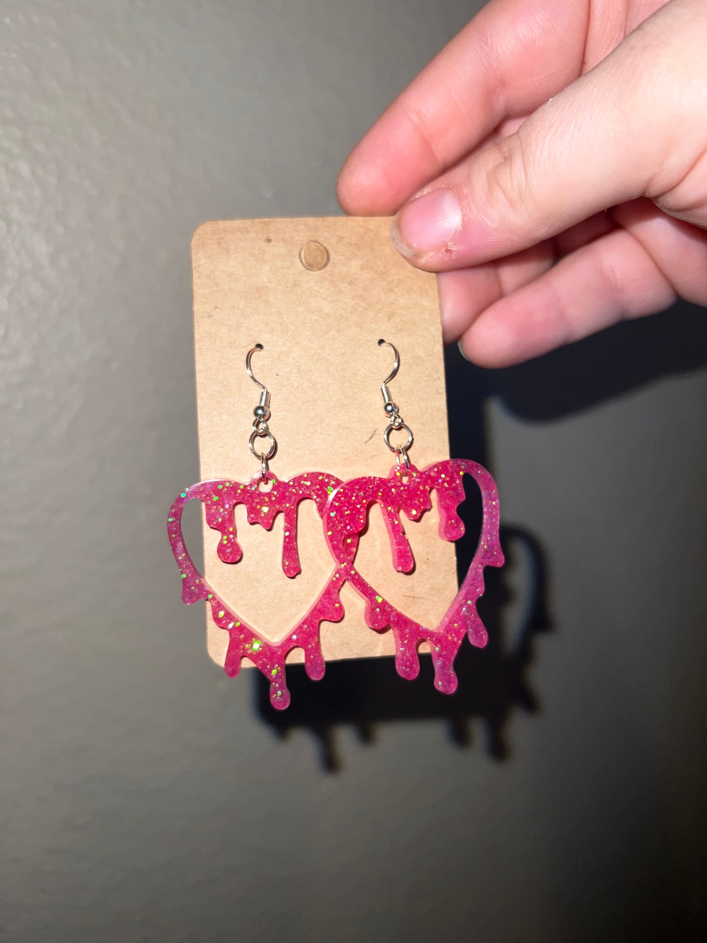 Lovers Era Dripping Hot Pink Sparkle Heart Dangle Earrings