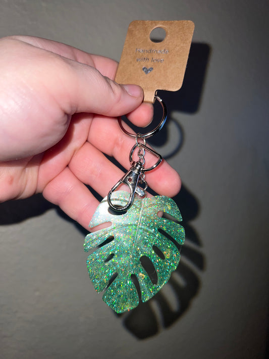 Large Sparkle Monstera Keychain