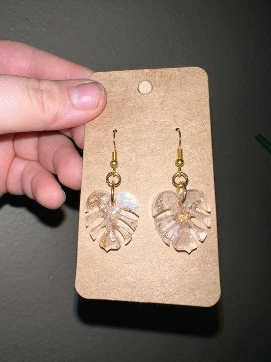 Small Rose Gold Monstera Dangle Earrings